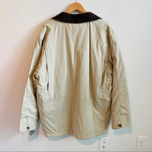 OUTFITTERS Roundtree & Yourke Tan Field Jacket w Brown Leather Collar Size L NWT